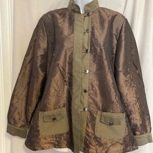 Roni Rabl Nehru blouse Size Med iridescent chocolate brown textured fabric EUC
